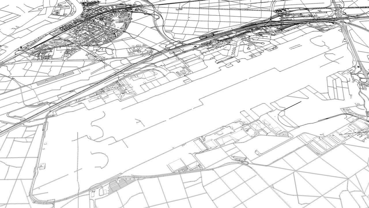 Frankfurt FRA Airport Roads Buildings and Public Transport Lines 3D model_12