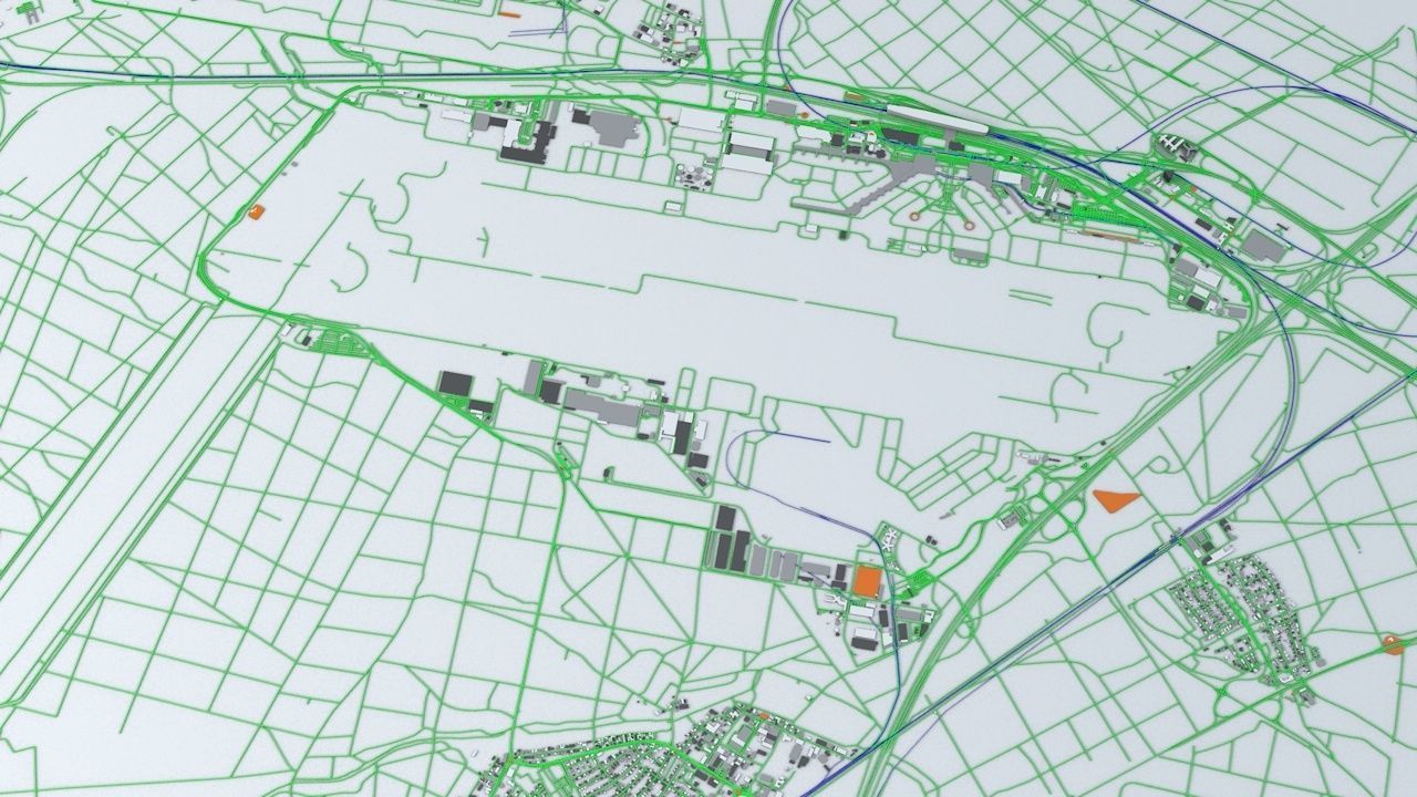Frankfurt FRA Airport Roads Buildings and Public Transport Lines 3D model_9