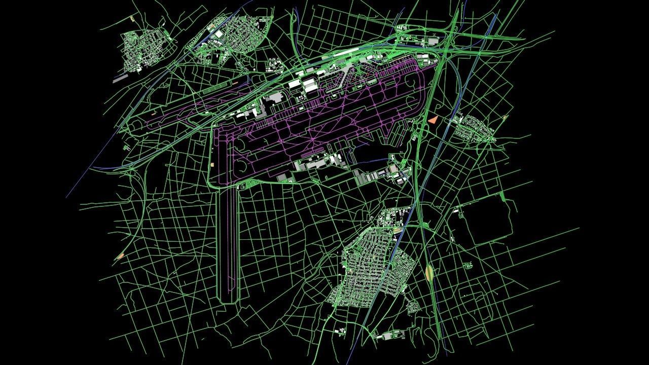 Frankfurt FRA Airport Roads Buildings and Public Transport Lines 3D model_11