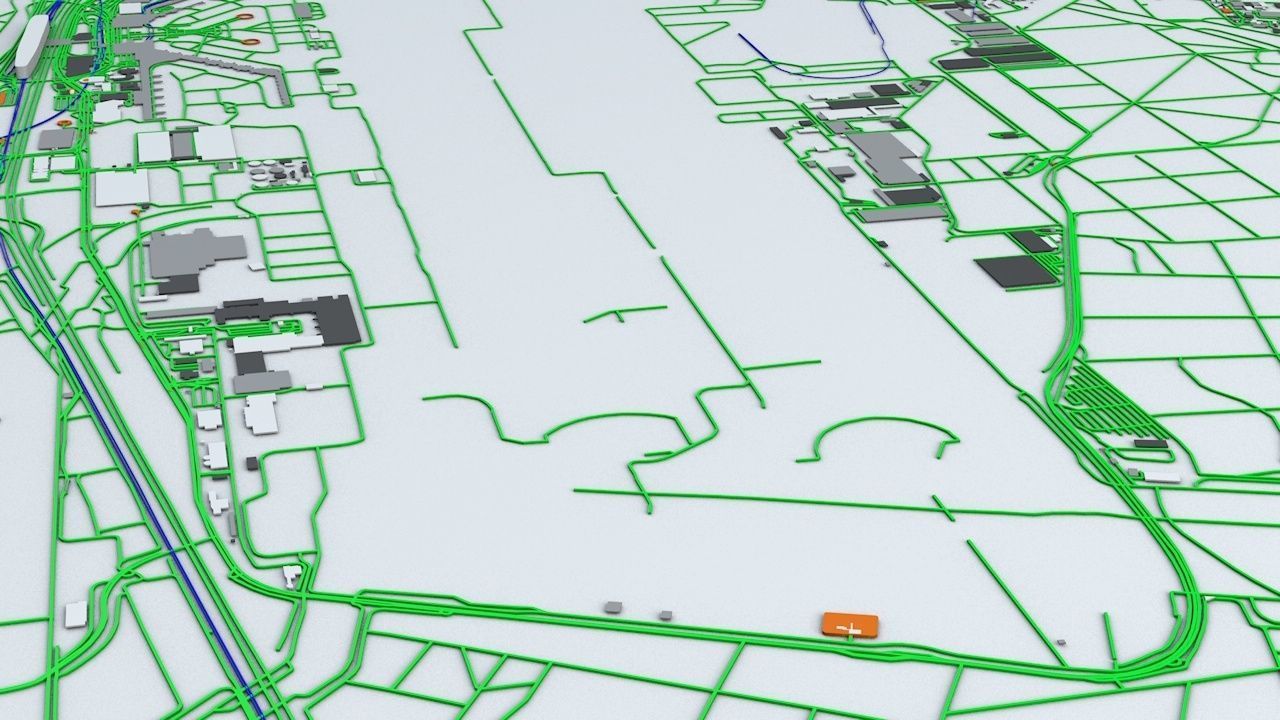 Frankfurt FRA Airport Roads Buildings and Public Transport Lines 3D model_10