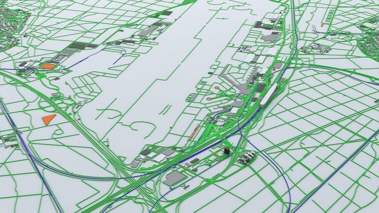 Frankfurt FRA Airport Roads Buildings and Public Transport Lines 3D model_7