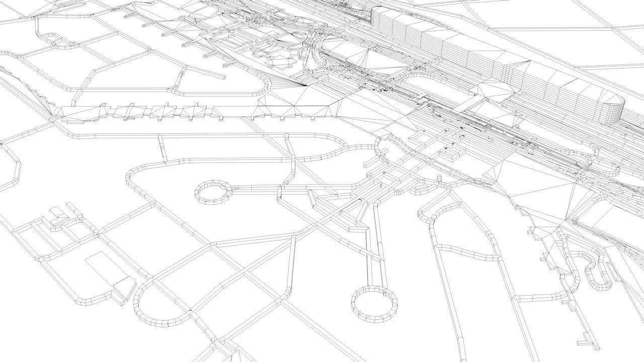 Frankfurt FRA Airport Roads Buildings and Public Transport Lines 3D model_14