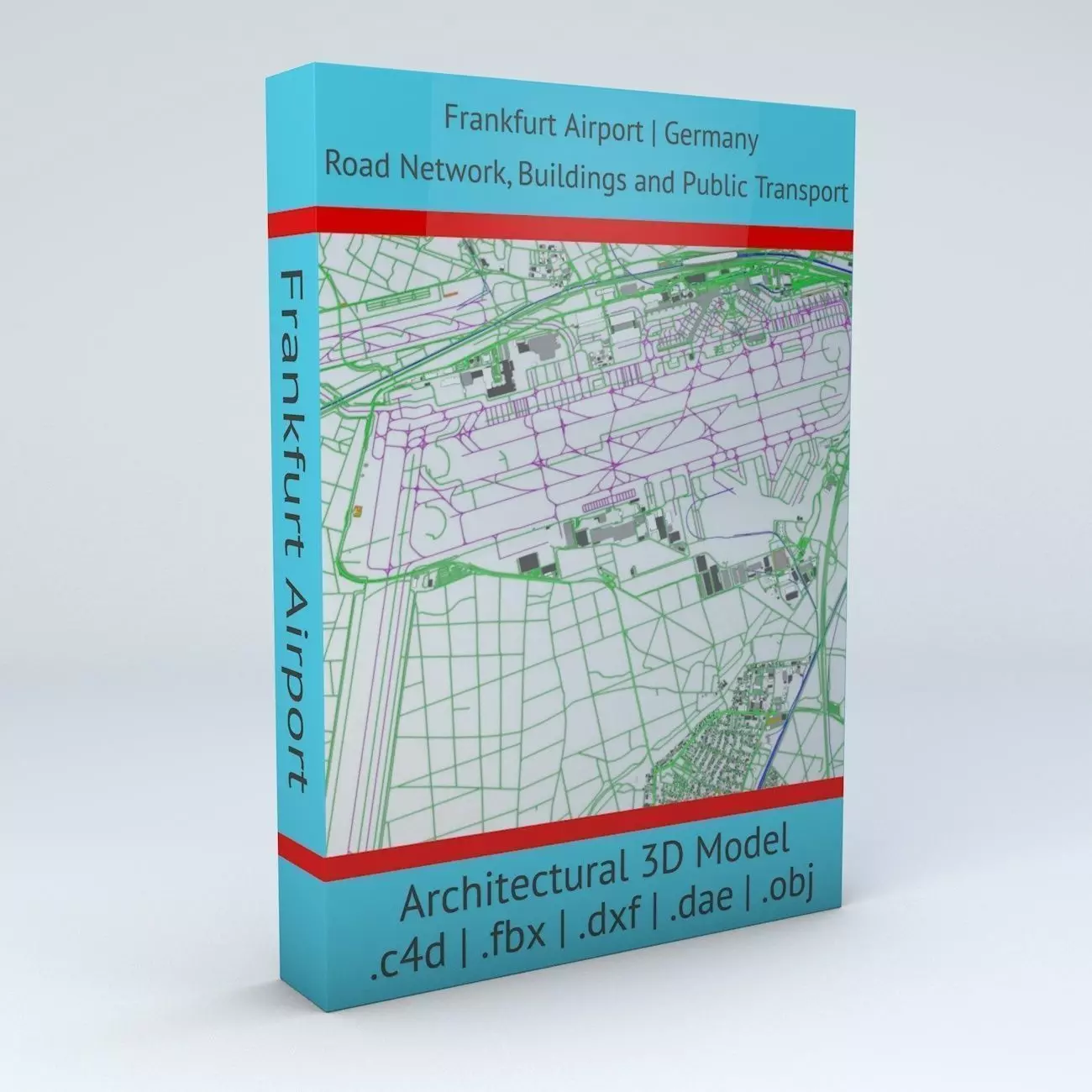 Frankfurt FRA Airport Roads Buildings and Public Transport Lines 3D model_0