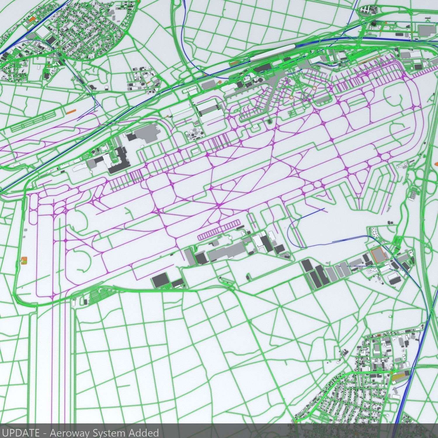 Frankfurt FRA Airport Roads Buildings and Public Transport Lines 3D model_6