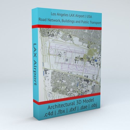 Los Angeles LAX Airport Roads Buildings Public Transport Lines 3D model