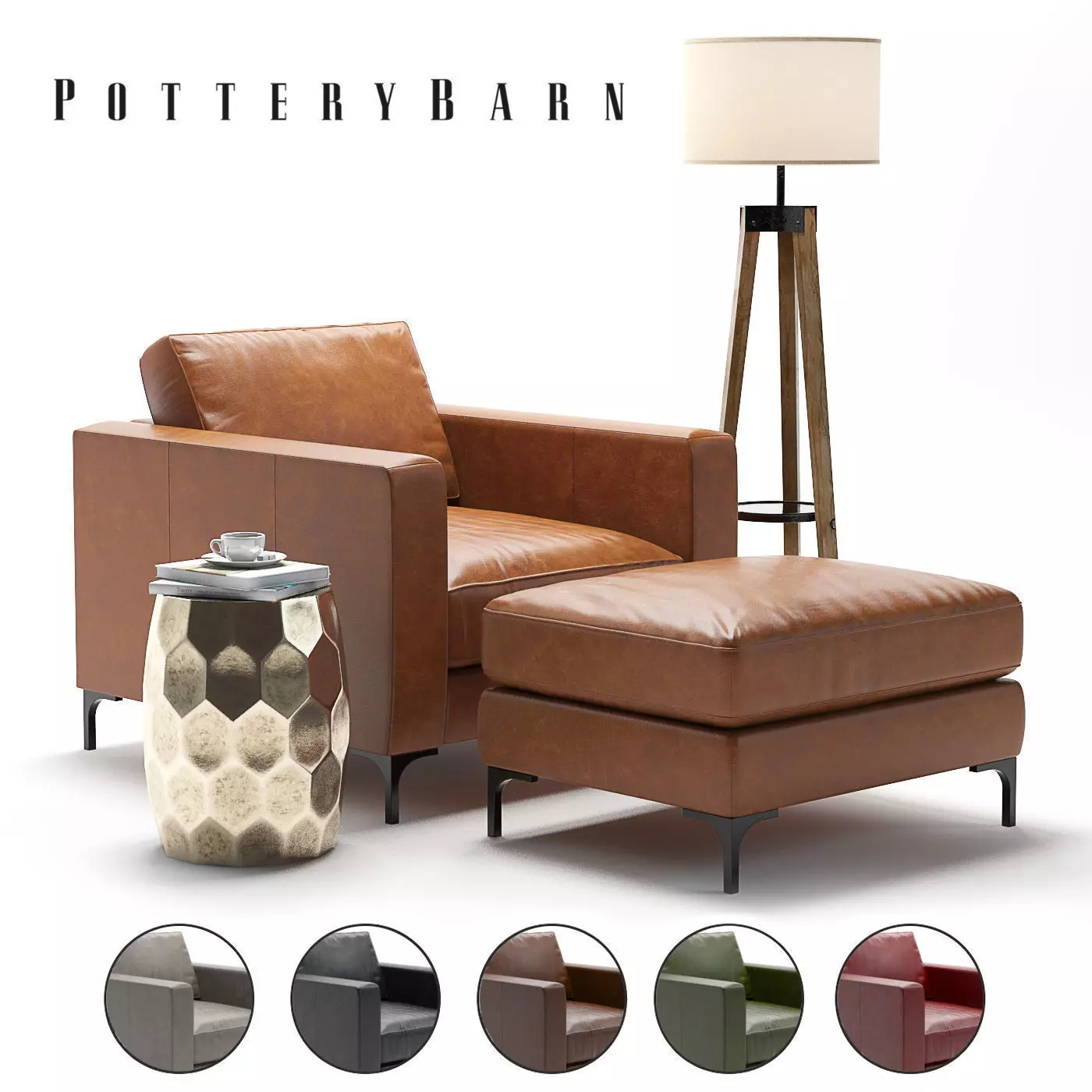 Pottery Barn Jake Leather Armchair 3D model_0