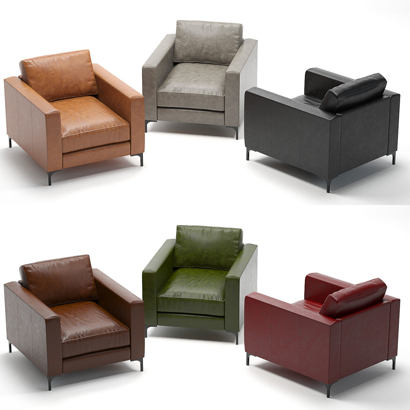 Pottery Barn Jake Leather Armchair 3D model_1