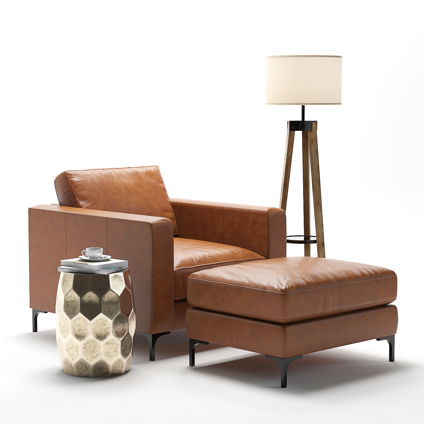 Pottery Barn Jake Leather Armchair 3D model_2