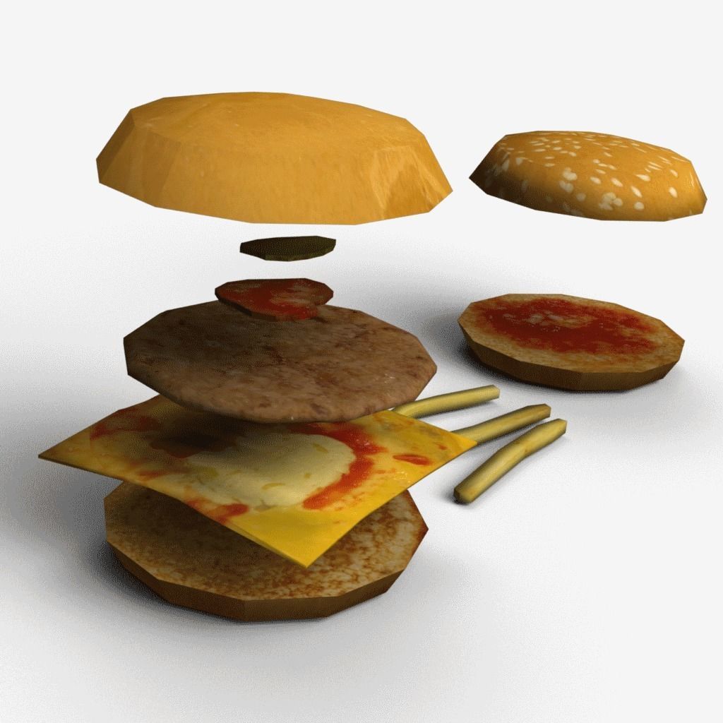 Modular Burger with French fries Low-poly 3D model_1