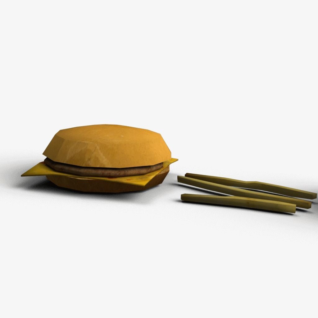 Modular Burger with French fries Low-poly 3D model_3