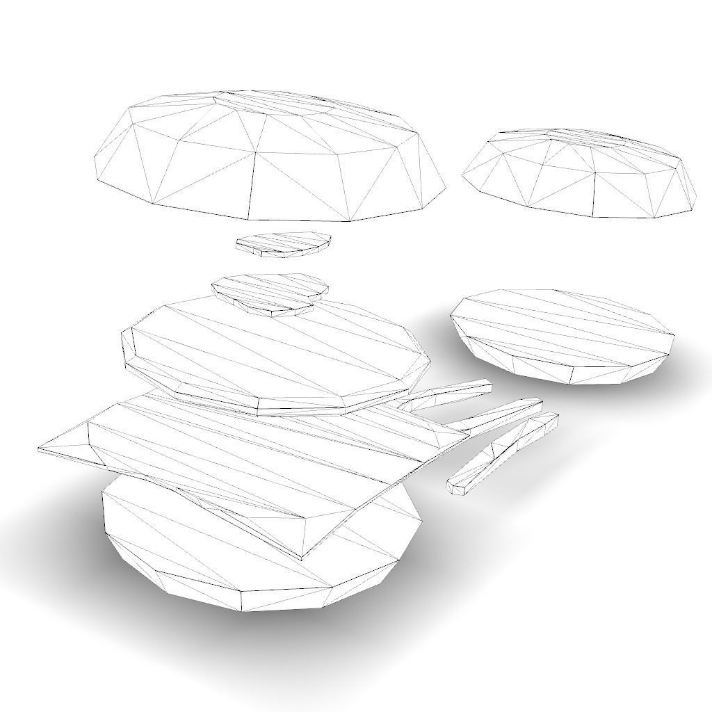 Modular Burger with French fries Low-poly 3D model_5