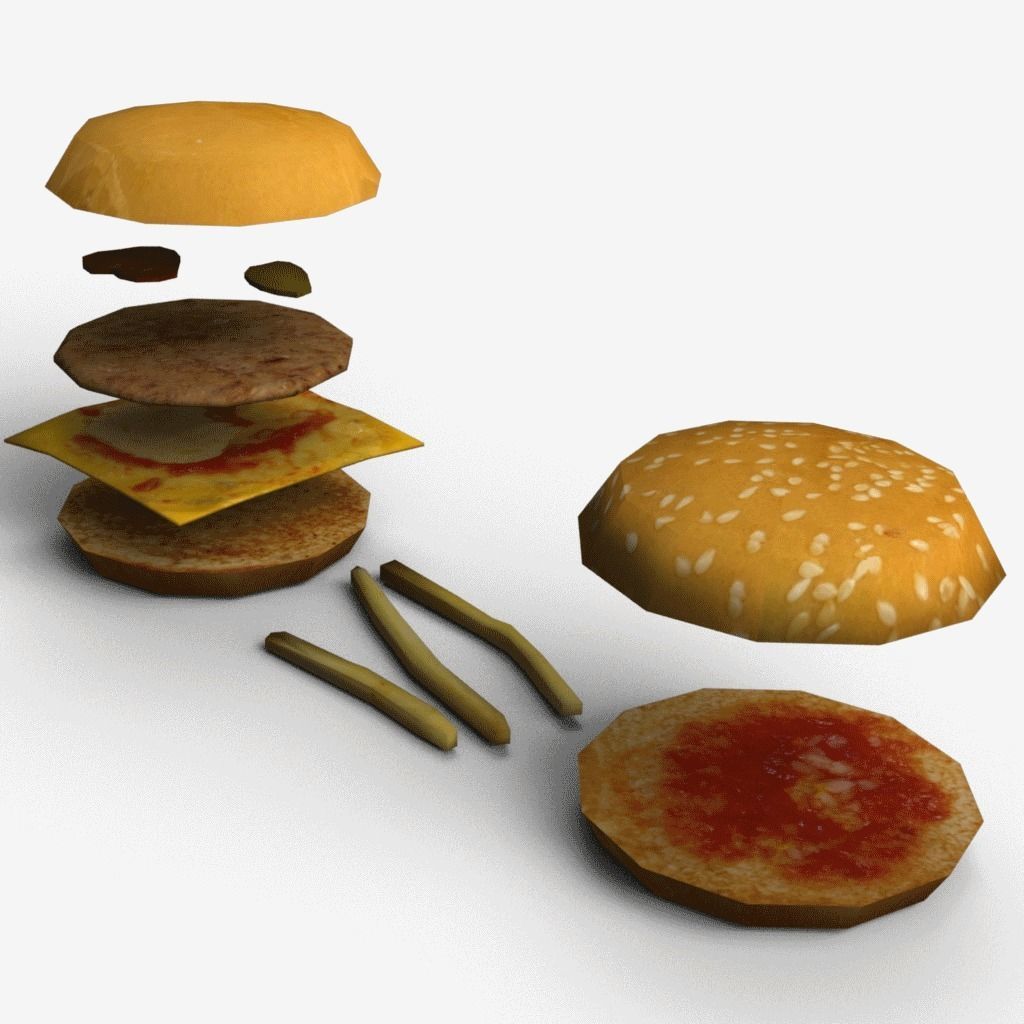Modular Burger with French fries Low-poly 3D model_2