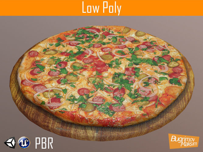 Pizza on wooden board Free low-poly 3D model