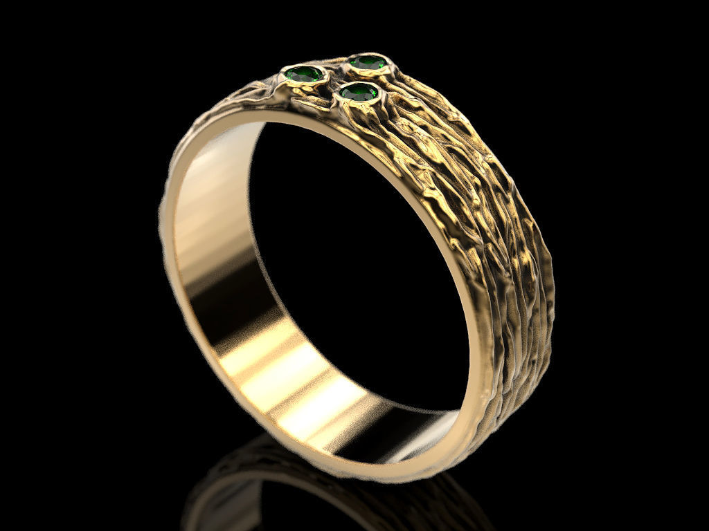 Woodring emerald ring in sterling silver 3D print model_8