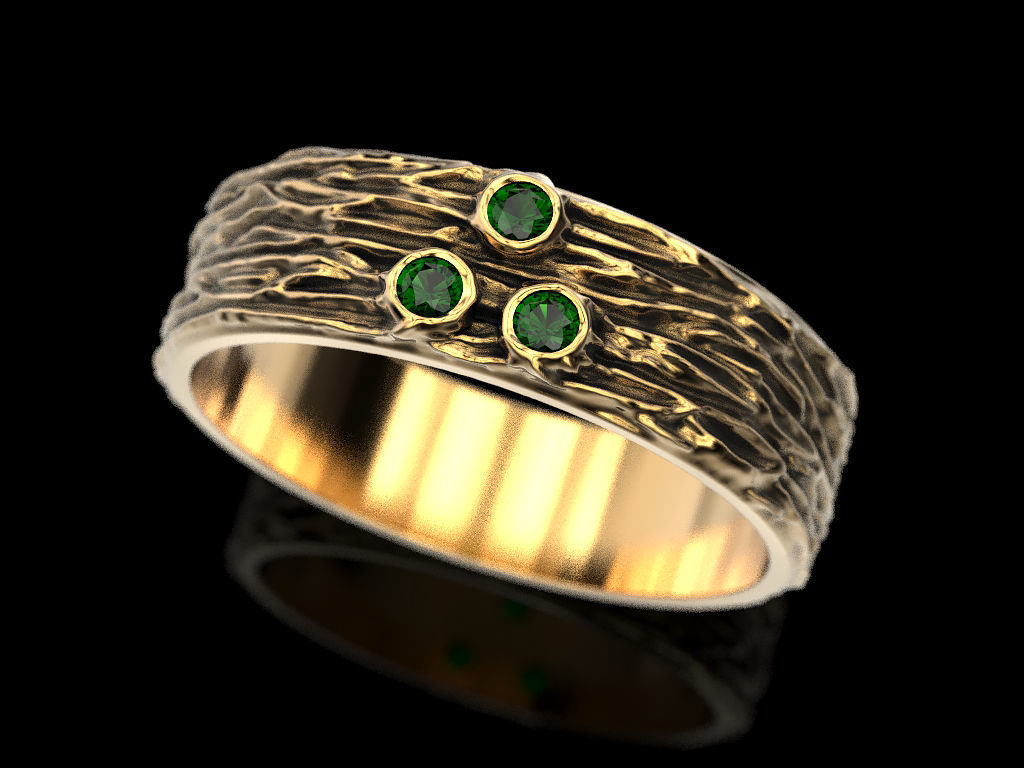 Woodring emerald ring in sterling silver 3D print model_7