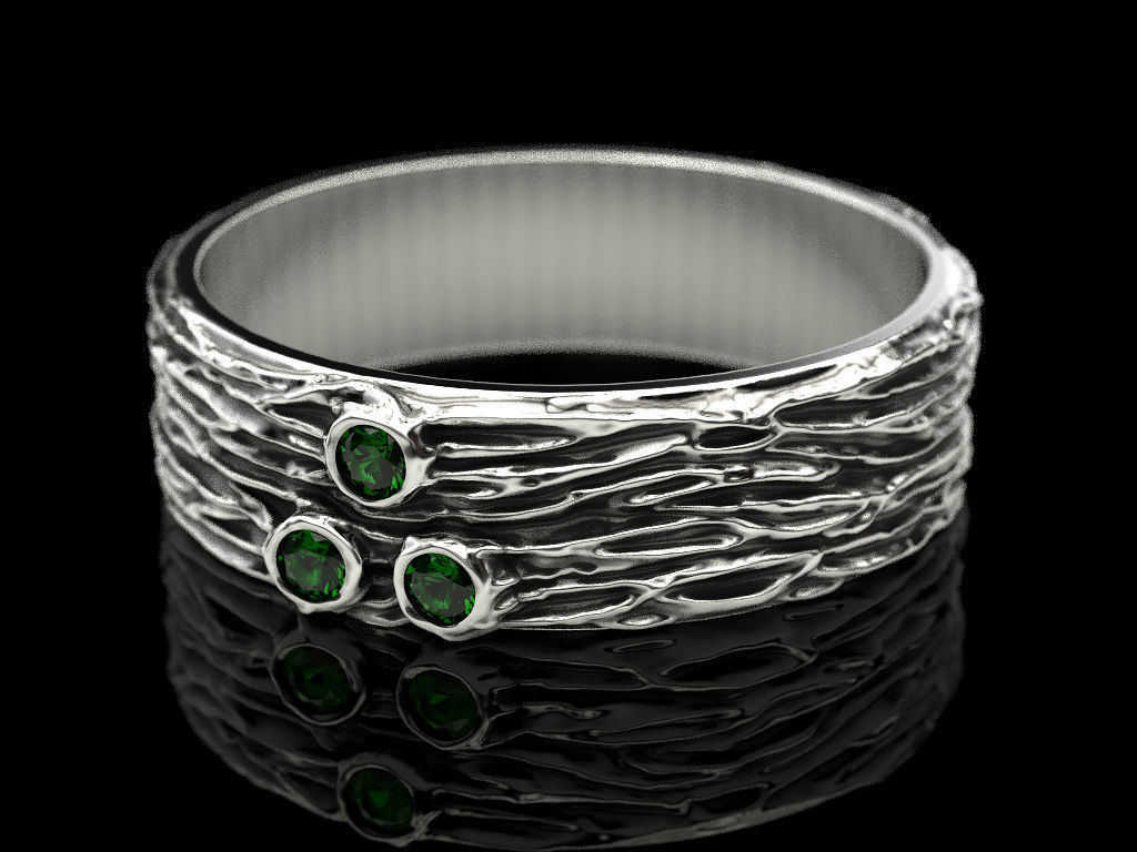 Woodring emerald ring in sterling silver 3D print model_1