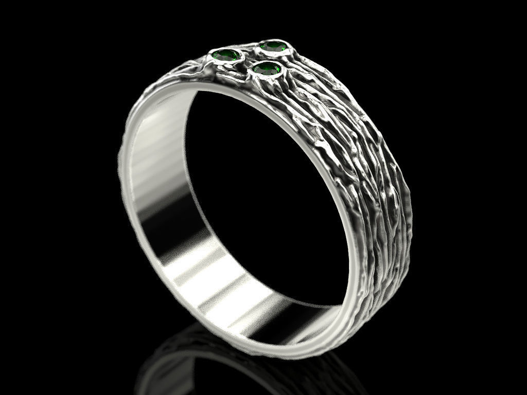 Woodring emerald ring in sterling silver 3D print model_3