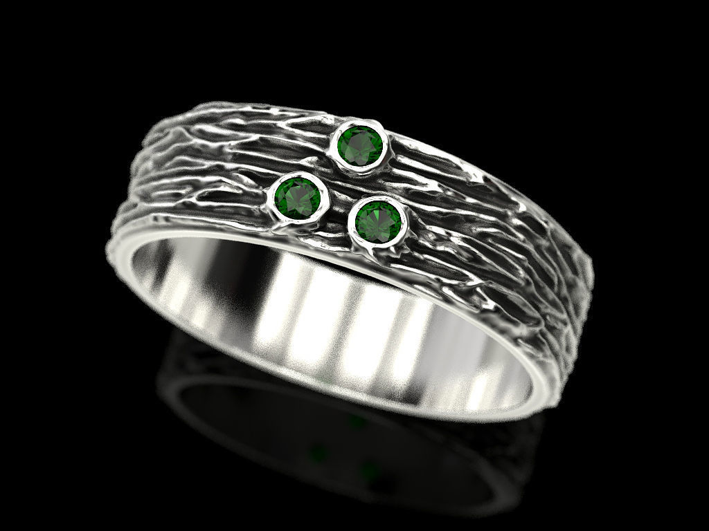 Woodring emerald ring in sterling silver 3D print model_4