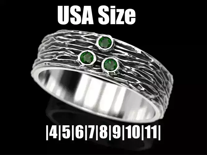Woodring emerald ring in sterling silver 3D print model