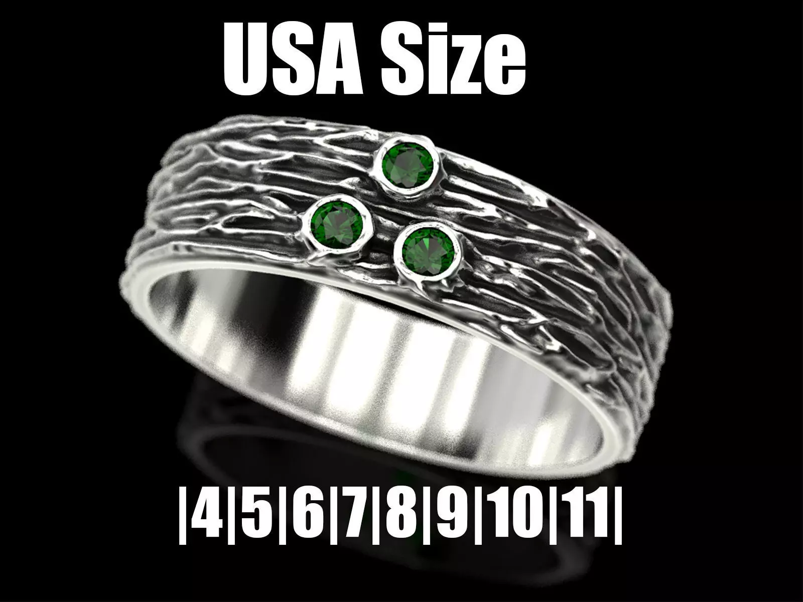 Woodring emerald ring in sterling silver 3D print model_0