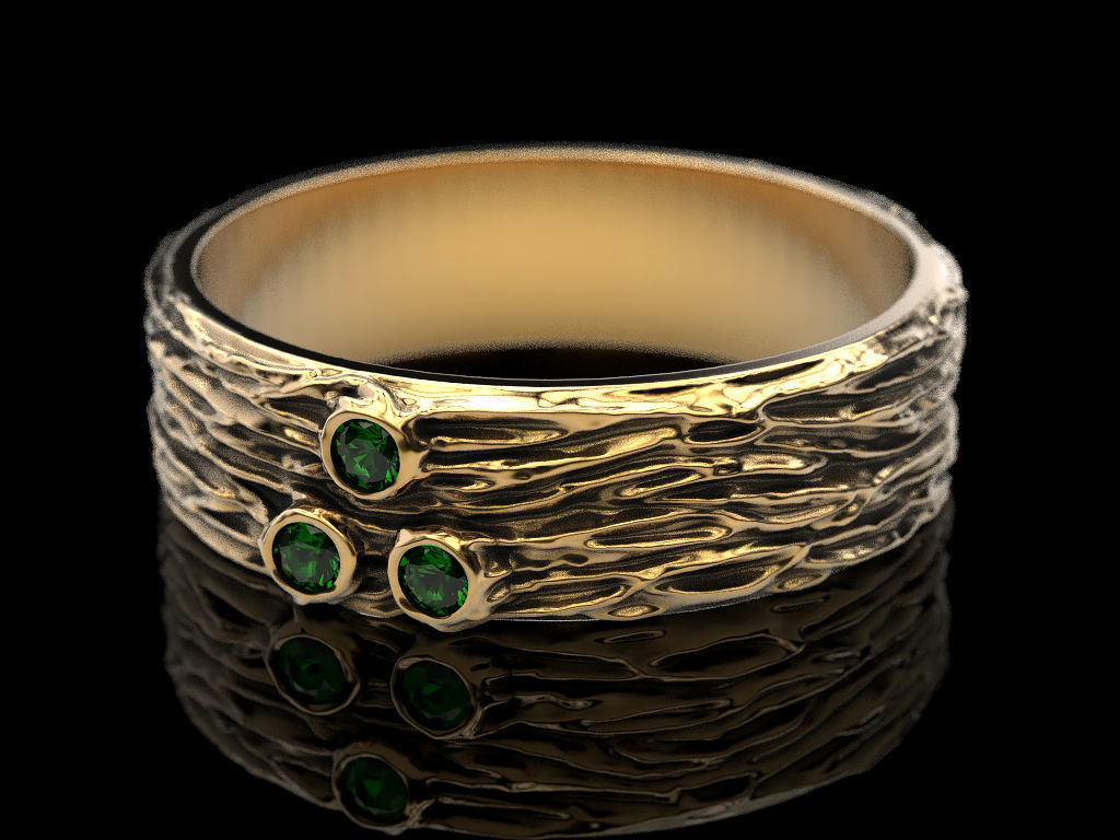 Woodring emerald ring in sterling silver 3D print model_5