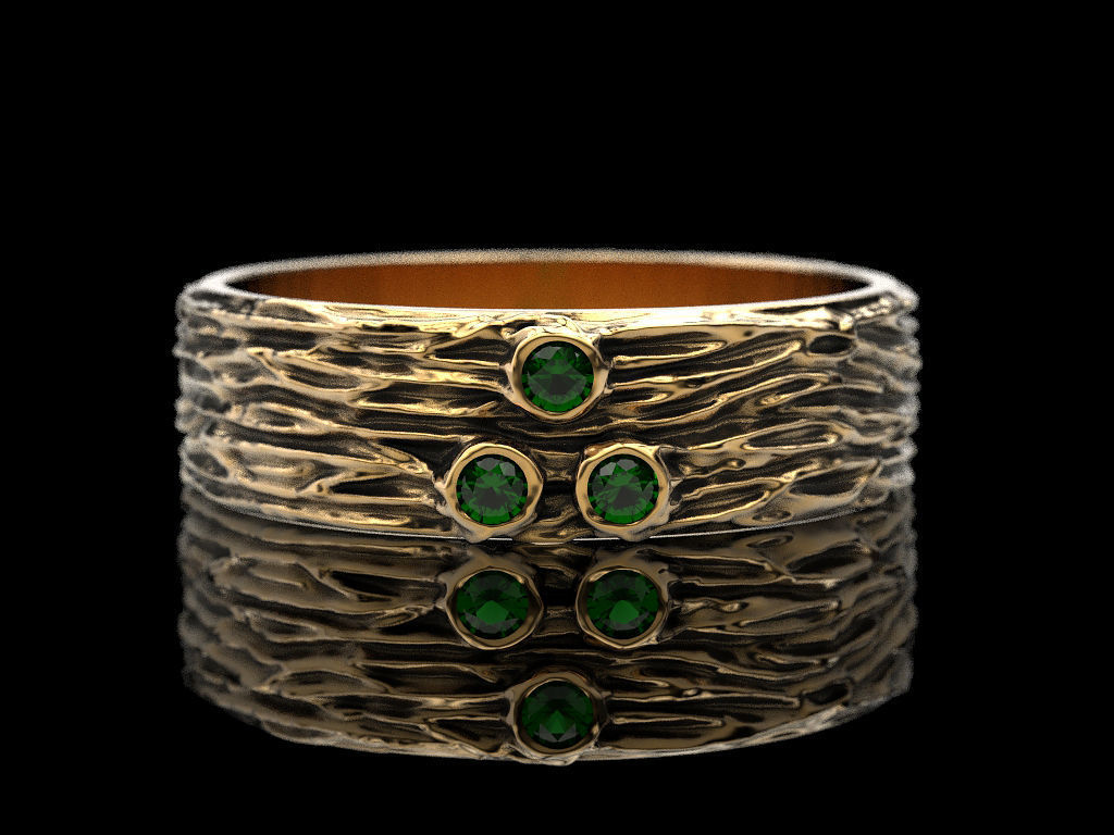 Woodring emerald ring in sterling silver 3D print model_6