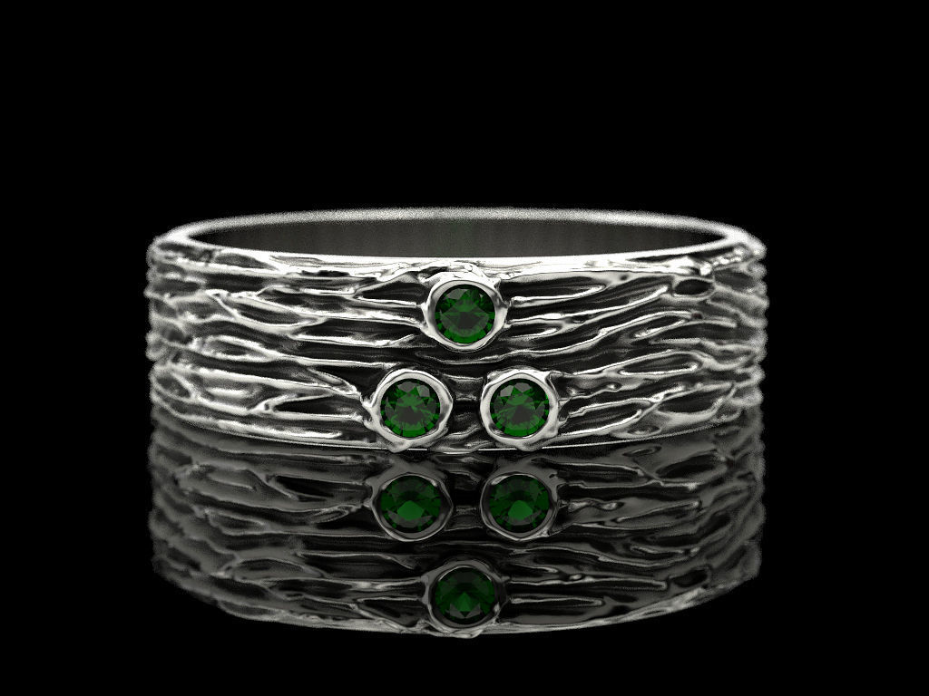 Woodring emerald ring in sterling silver 3D print model_2
