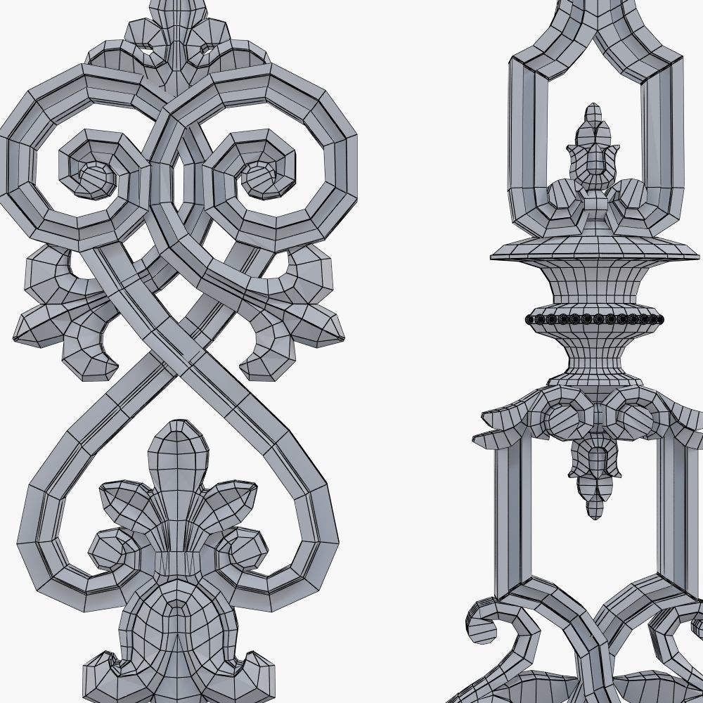 Baluster ornate iron railing 3D print model_4