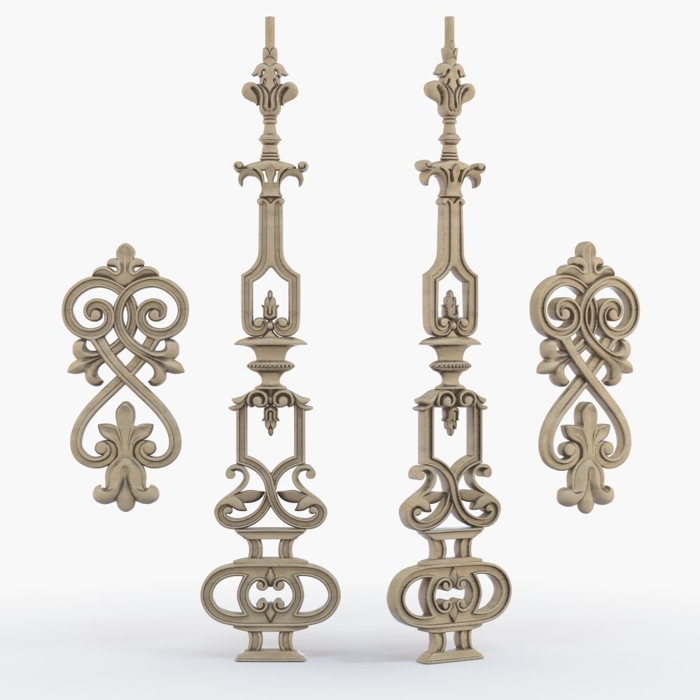 Baluster ornate iron railing 3D print model_3