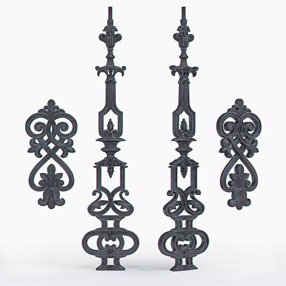 Baluster ornate iron railing 3D print model_0