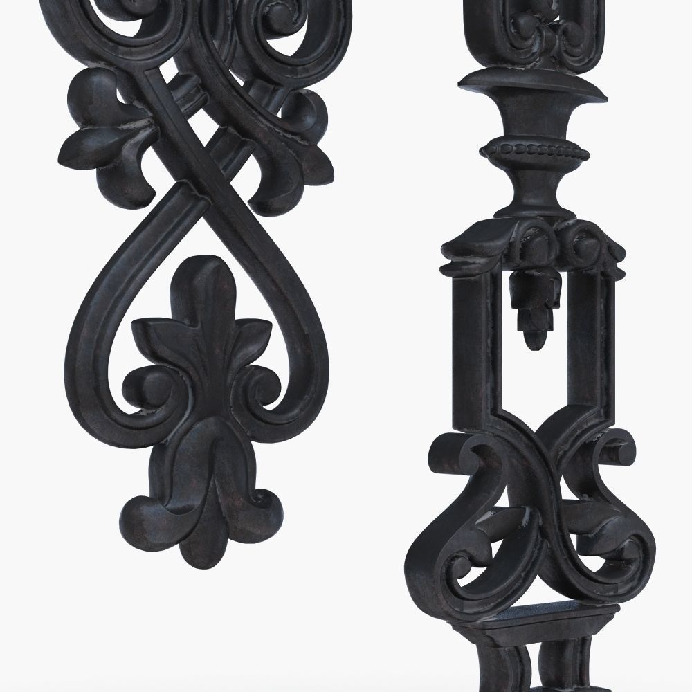 Baluster ornate iron railing 3D print model_7