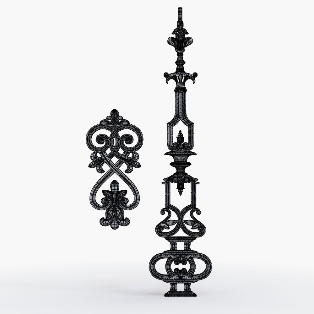 Baluster ornate iron railing 3D print model_2
