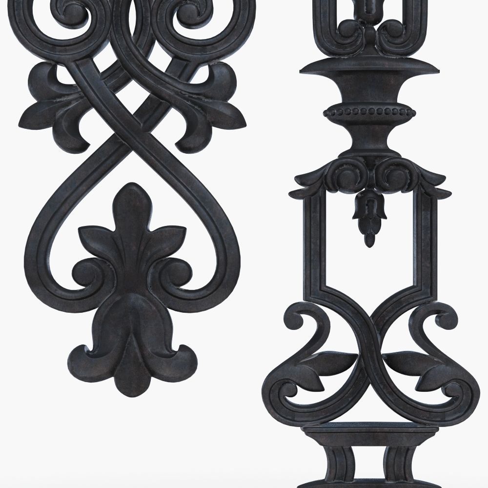 Baluster ornate iron railing 3D print model_9