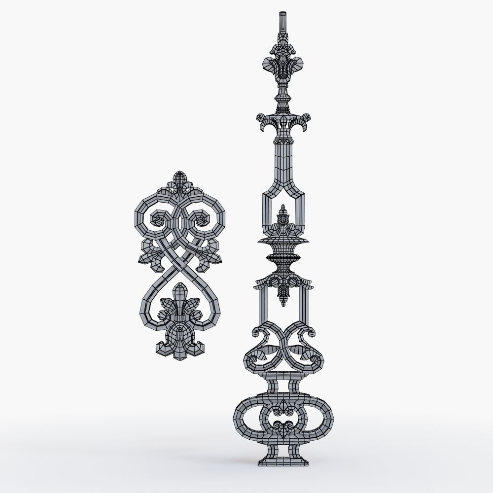 Baluster ornate iron railing 3D print model_1