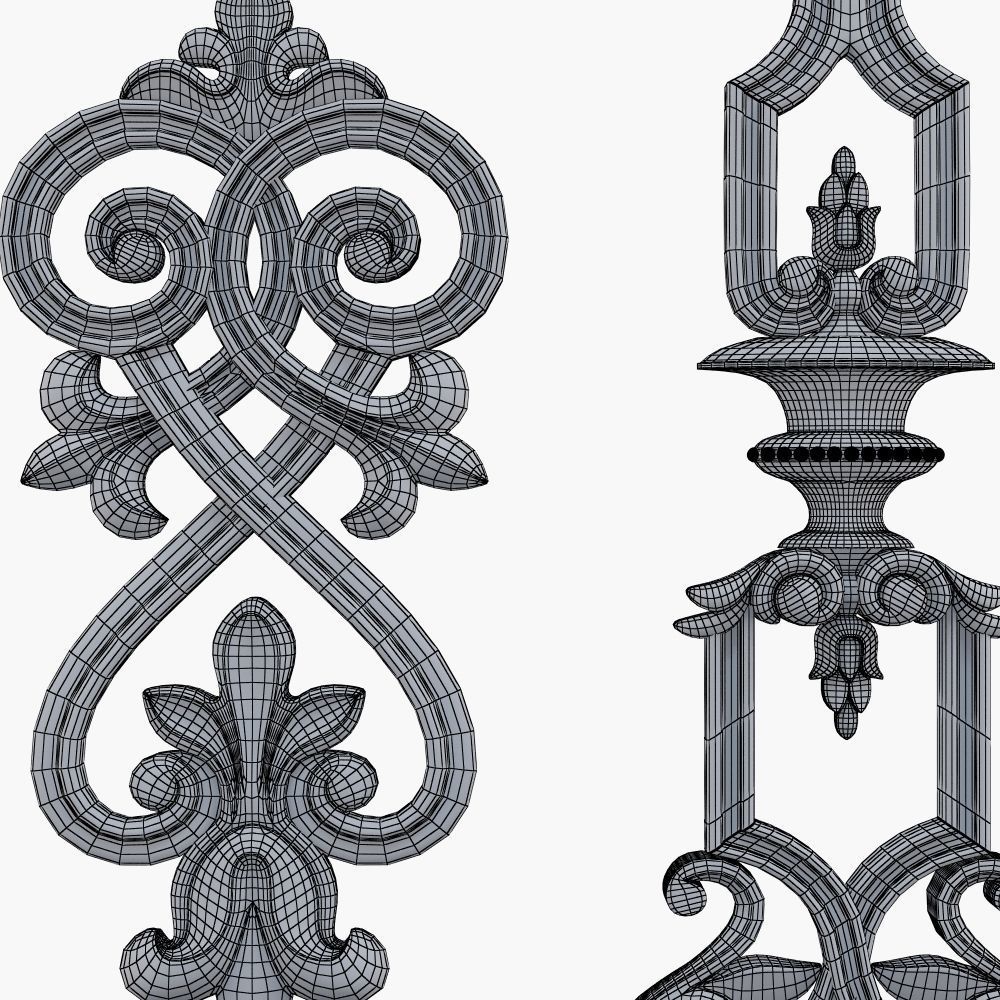 Baluster ornate iron railing 3D print model_5