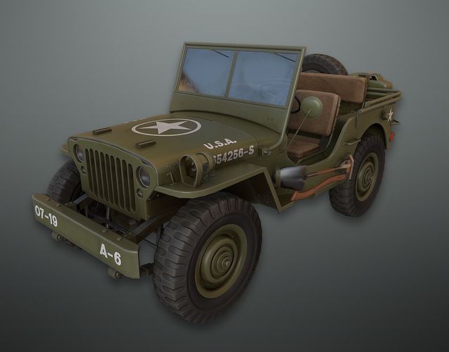 Lowpoly PBR Military Jeep Low-poly 3D model