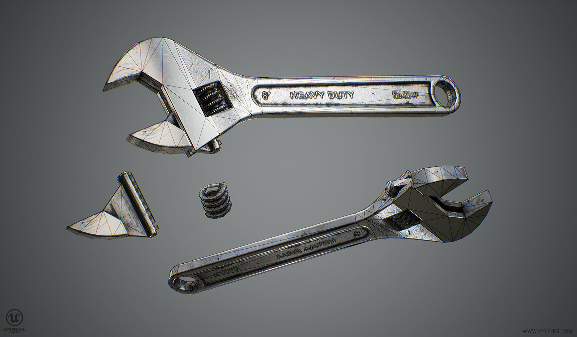 Adjustable Wrench Low-poly 3D model_4