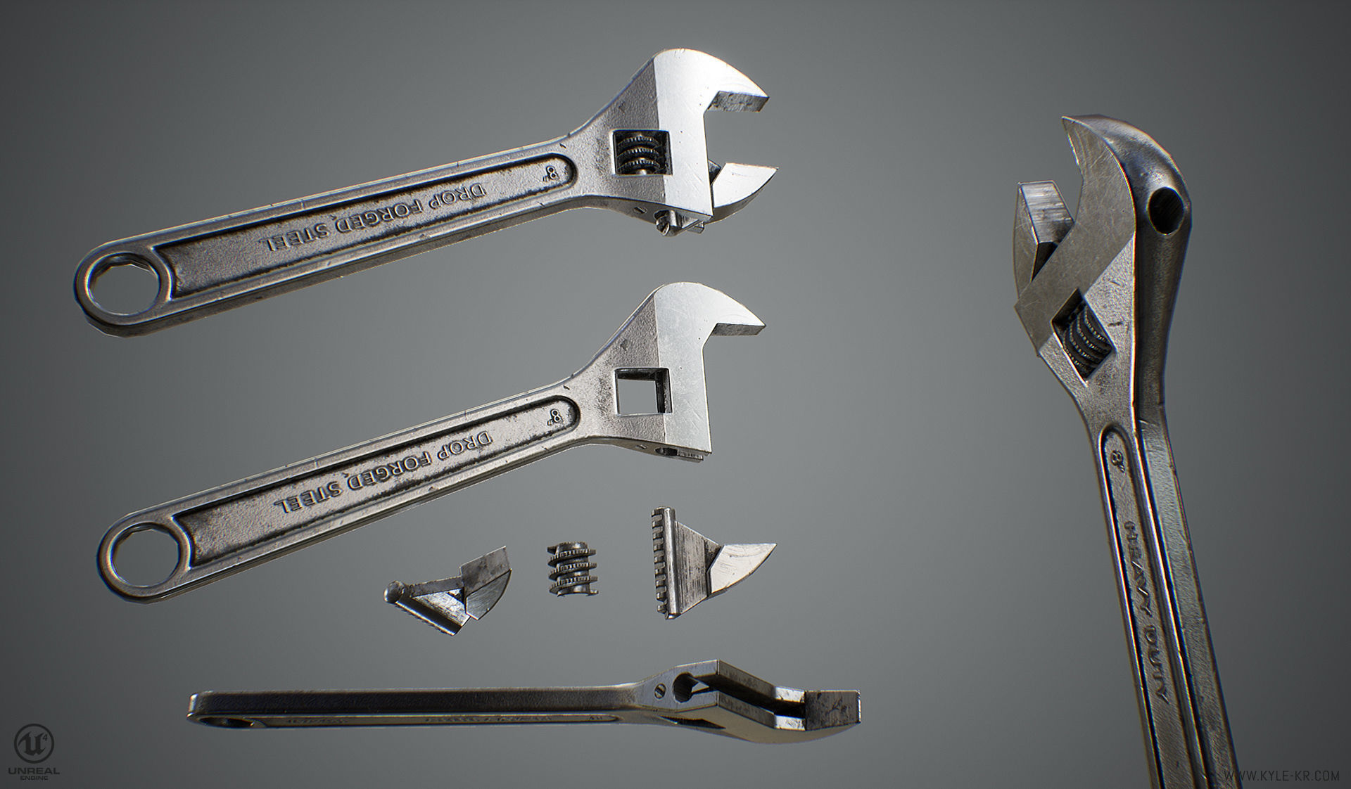 Adjustable Wrench Low-poly 3D model_3