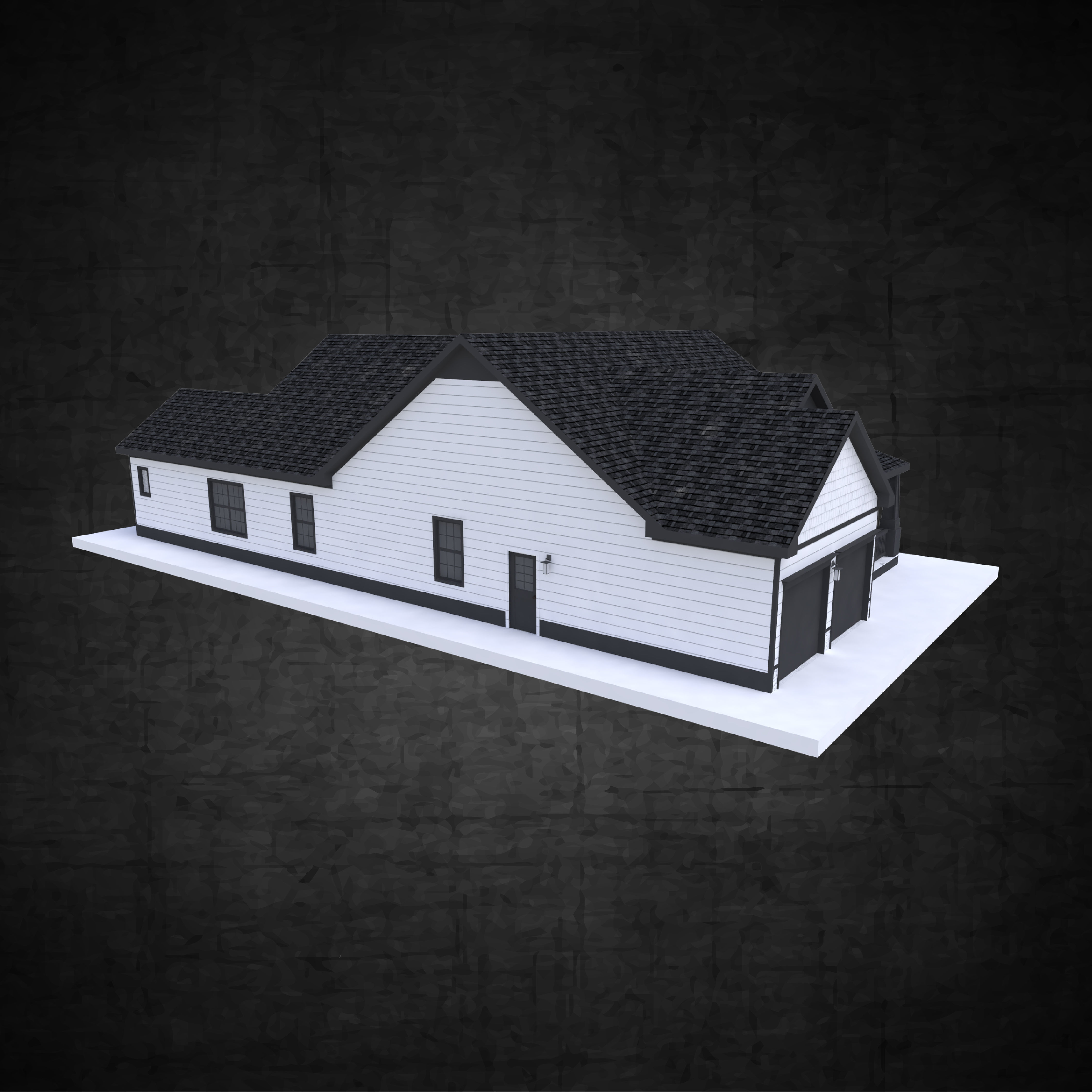 Residential home traditional architectural design  Low-poly 3D model_1