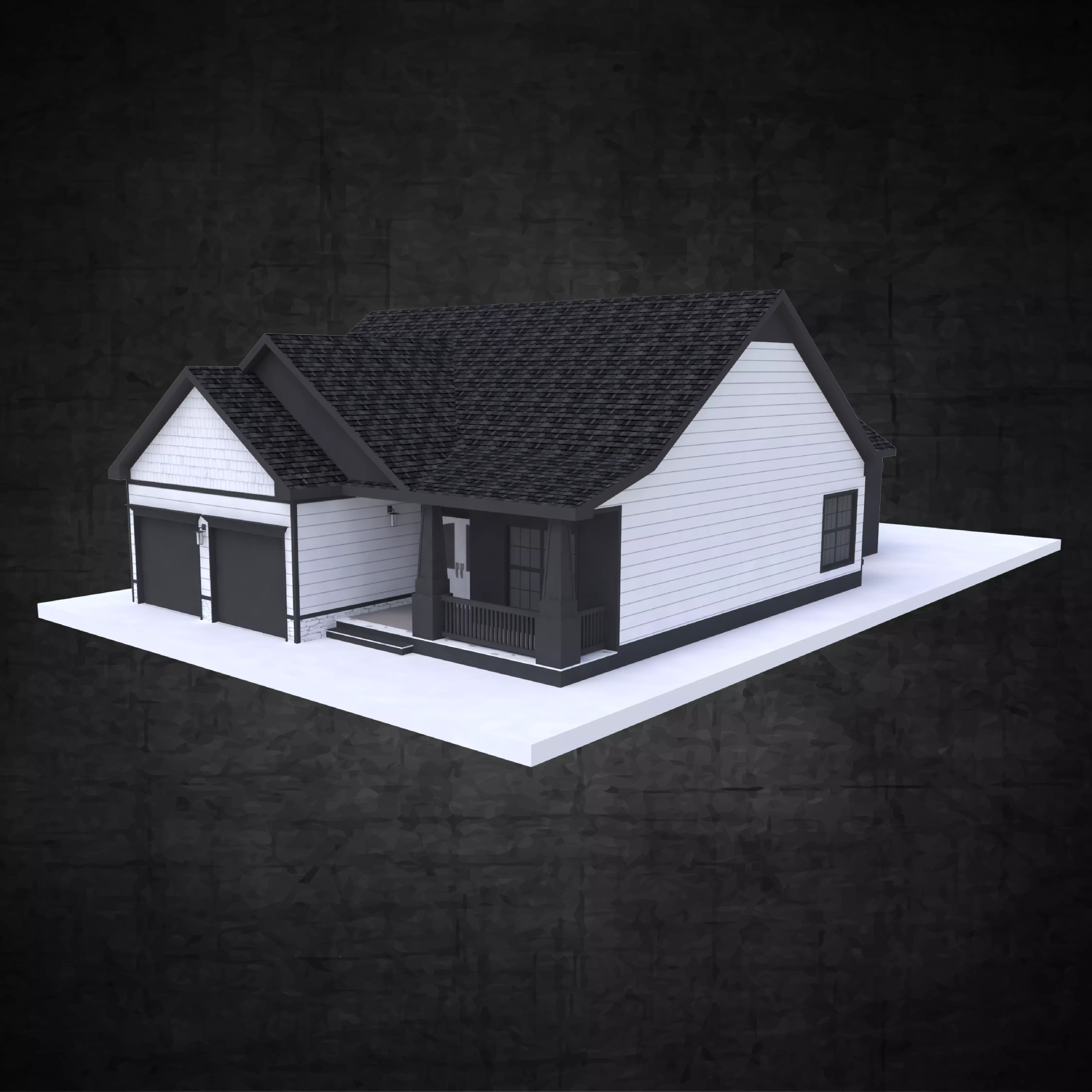Residential home traditional architectural design  Low-poly 3D model_0
