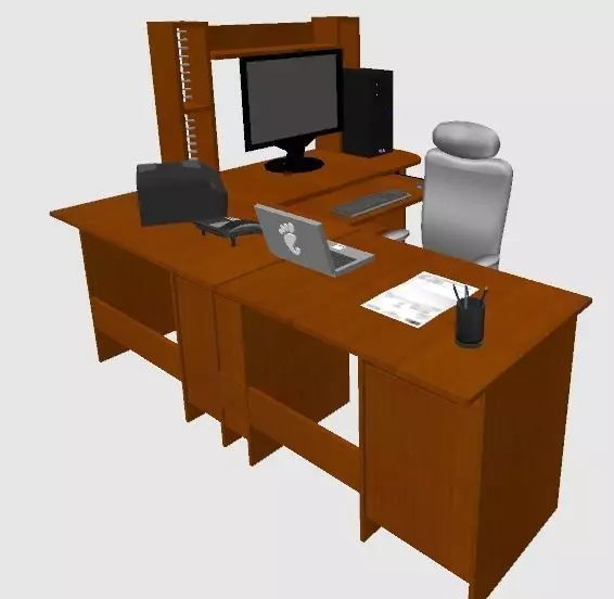 Oficina office desk with monitor and keyboard Free low-poly 3D model