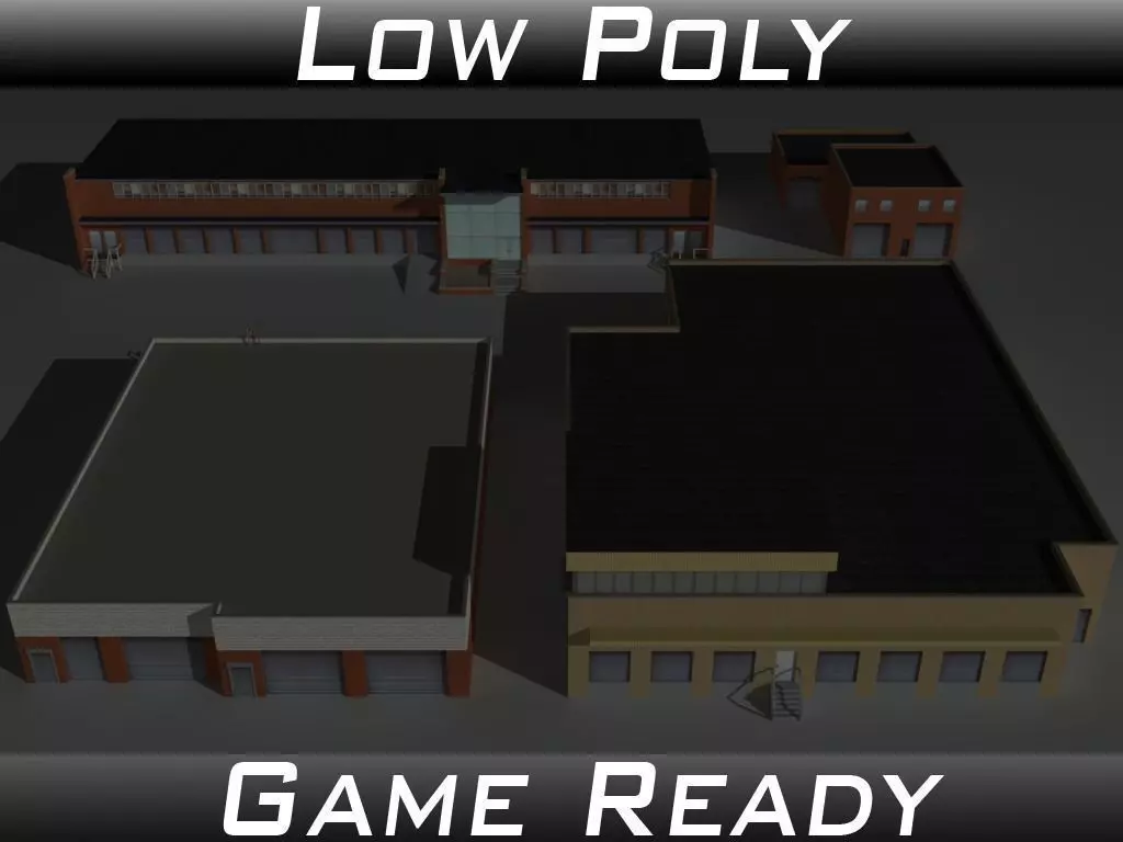 Factory Building Set 5 Low-poly 3D model_0