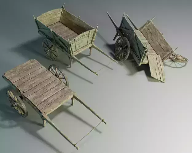 Wooden Medieval Cart 01 PBR Game Ready