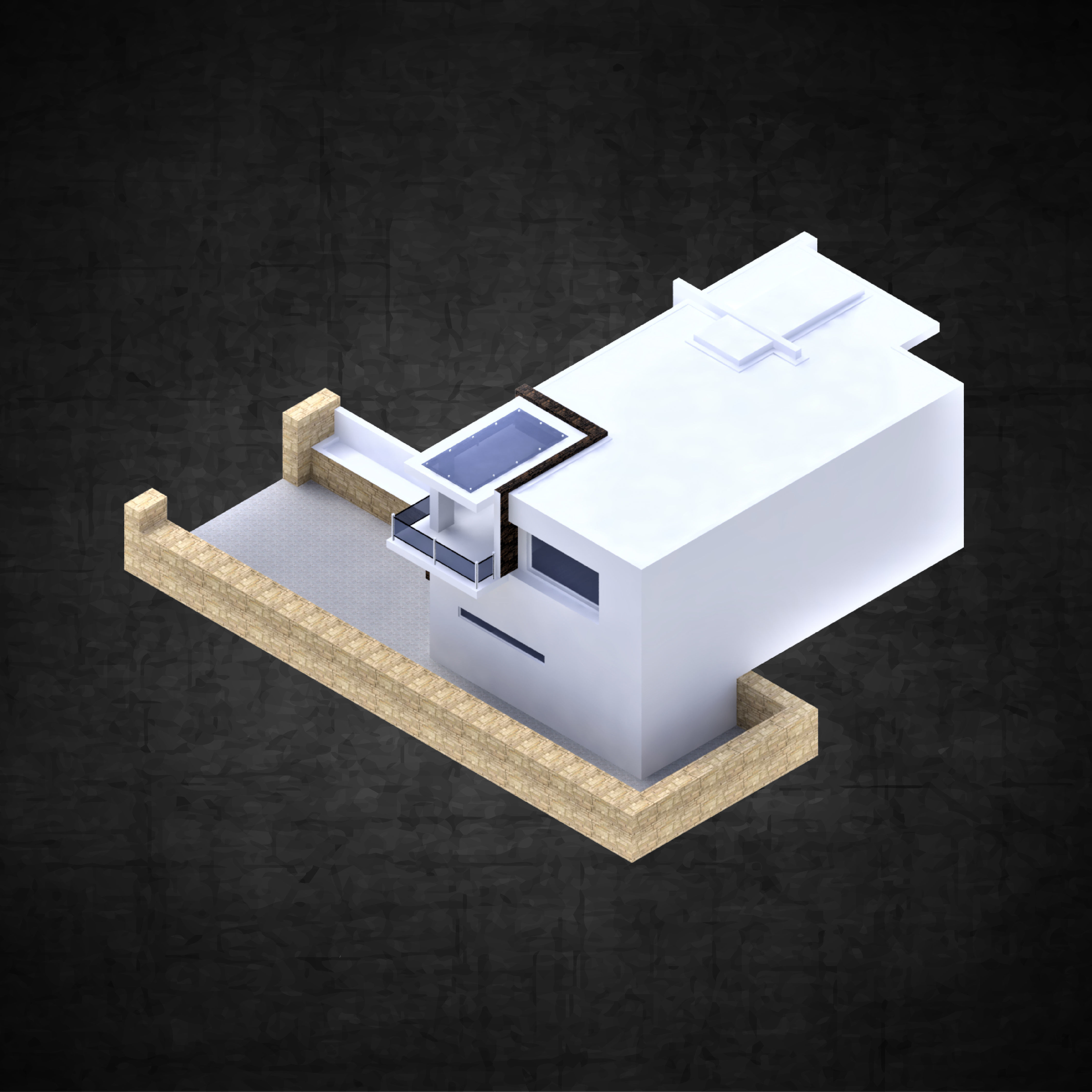 Modern residential architectural home  Low-poly 3D model_4