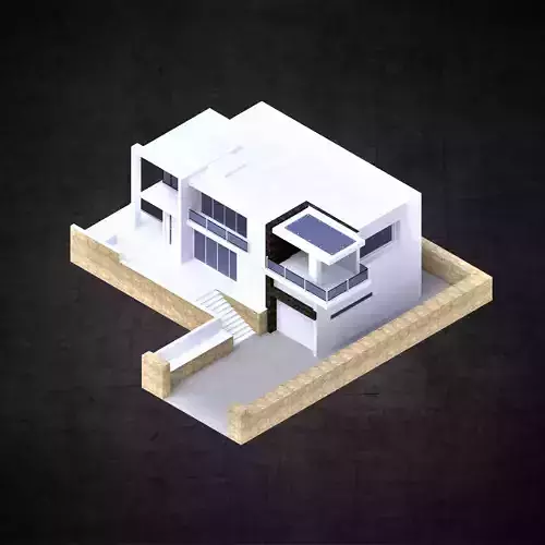 Modern residential architectural home  Low-poly 3D model