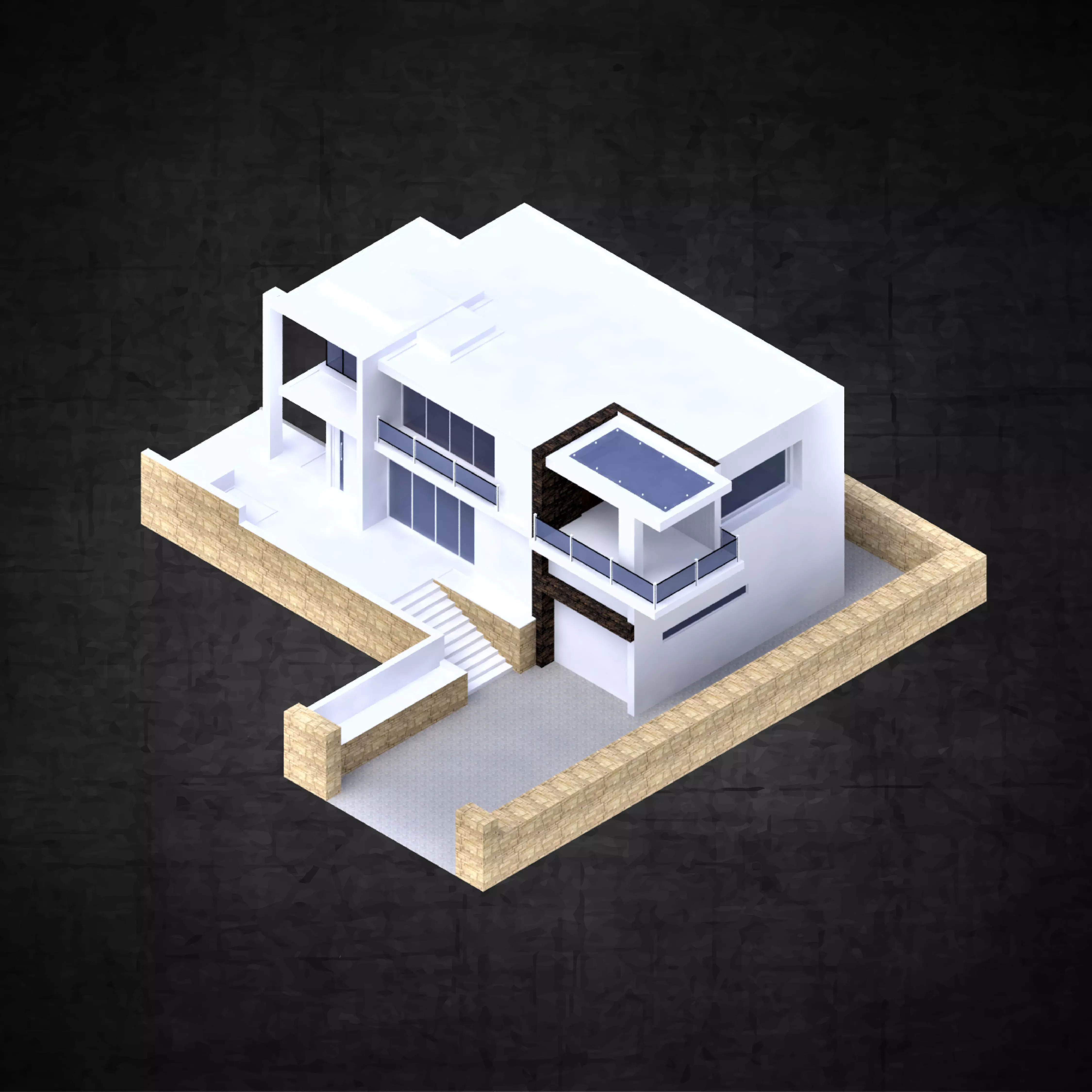 Modern residential architectural home  Low-poly 3D model_0