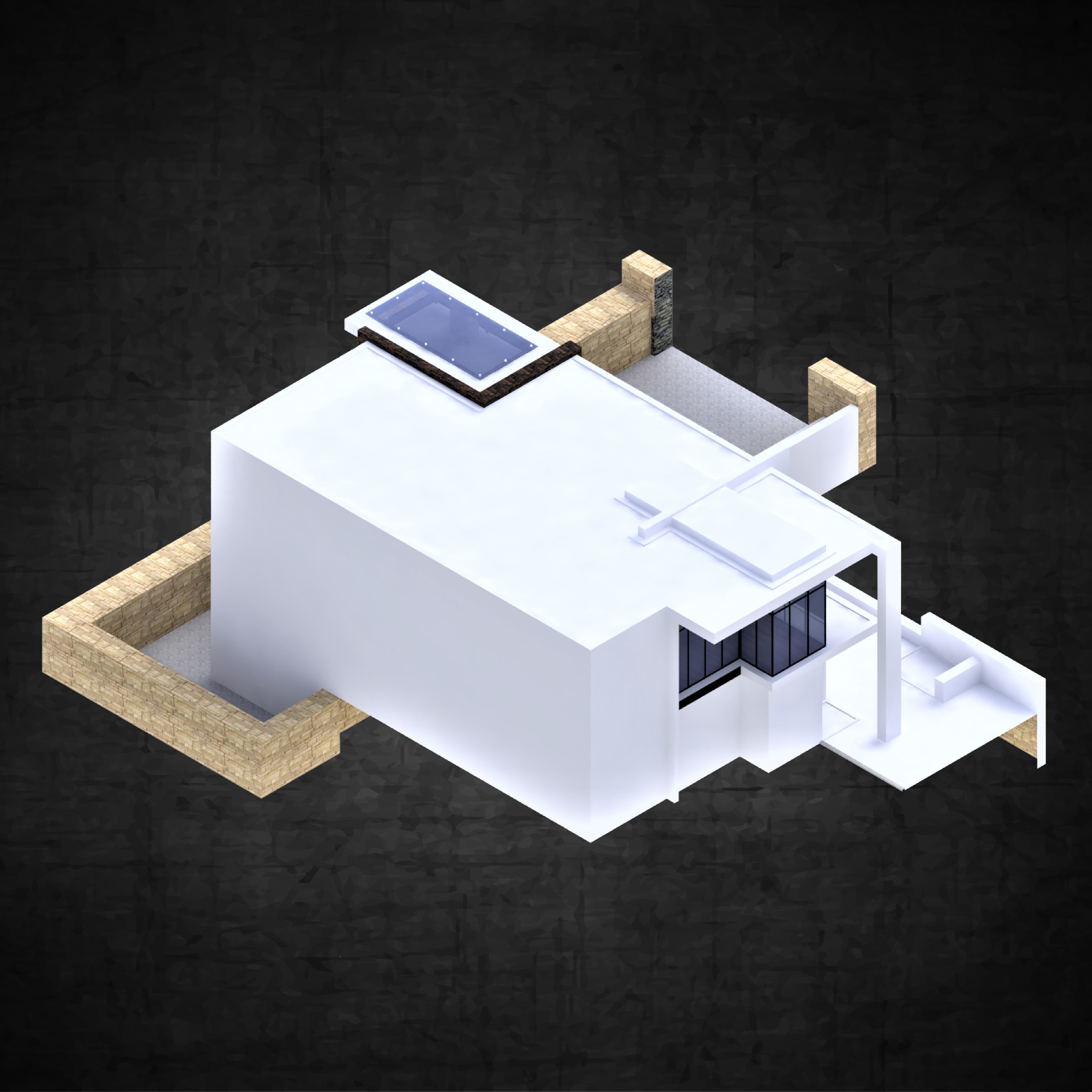 Modern residential architectural home  Low-poly 3D model_3