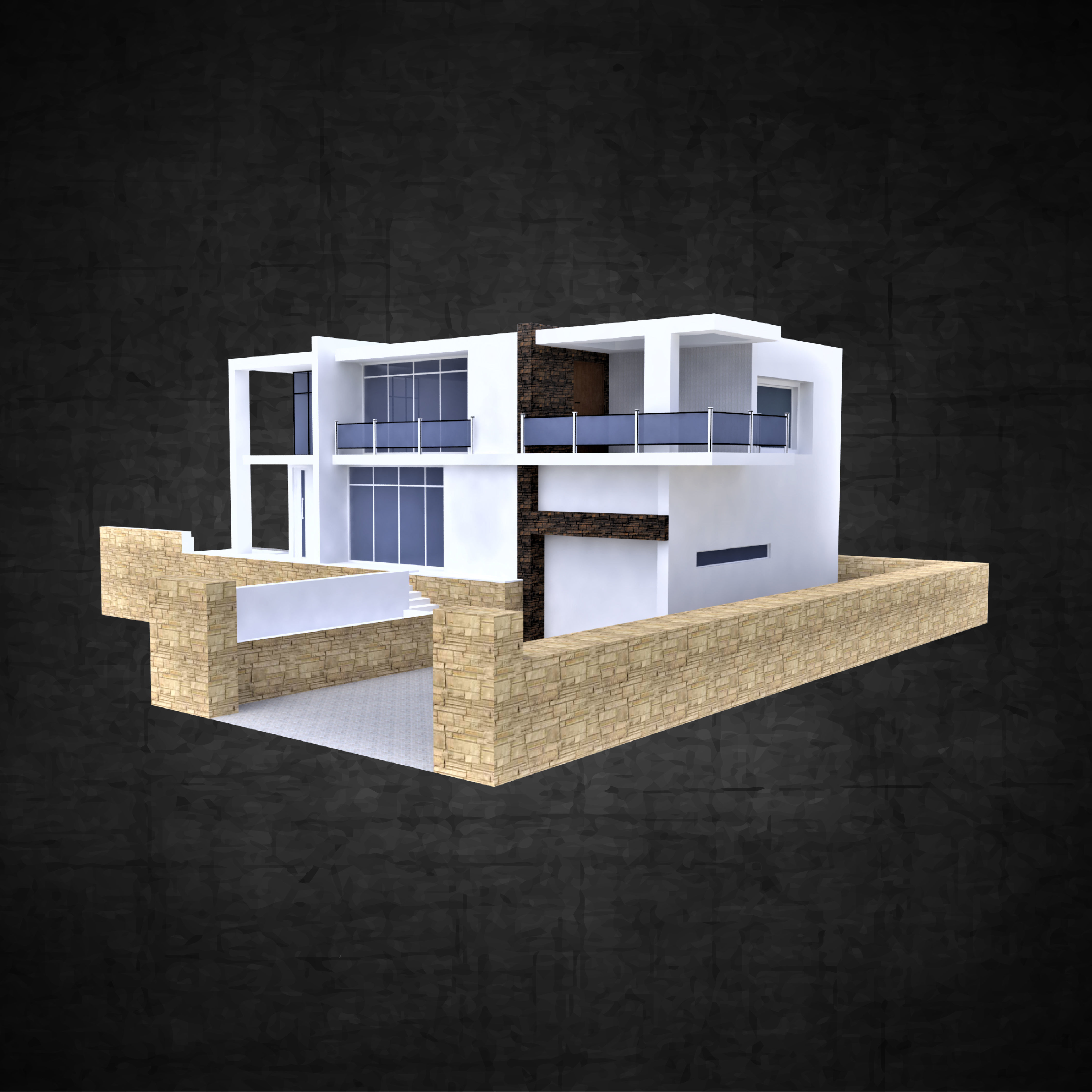 Modern residential architectural home  Low-poly 3D model_1
