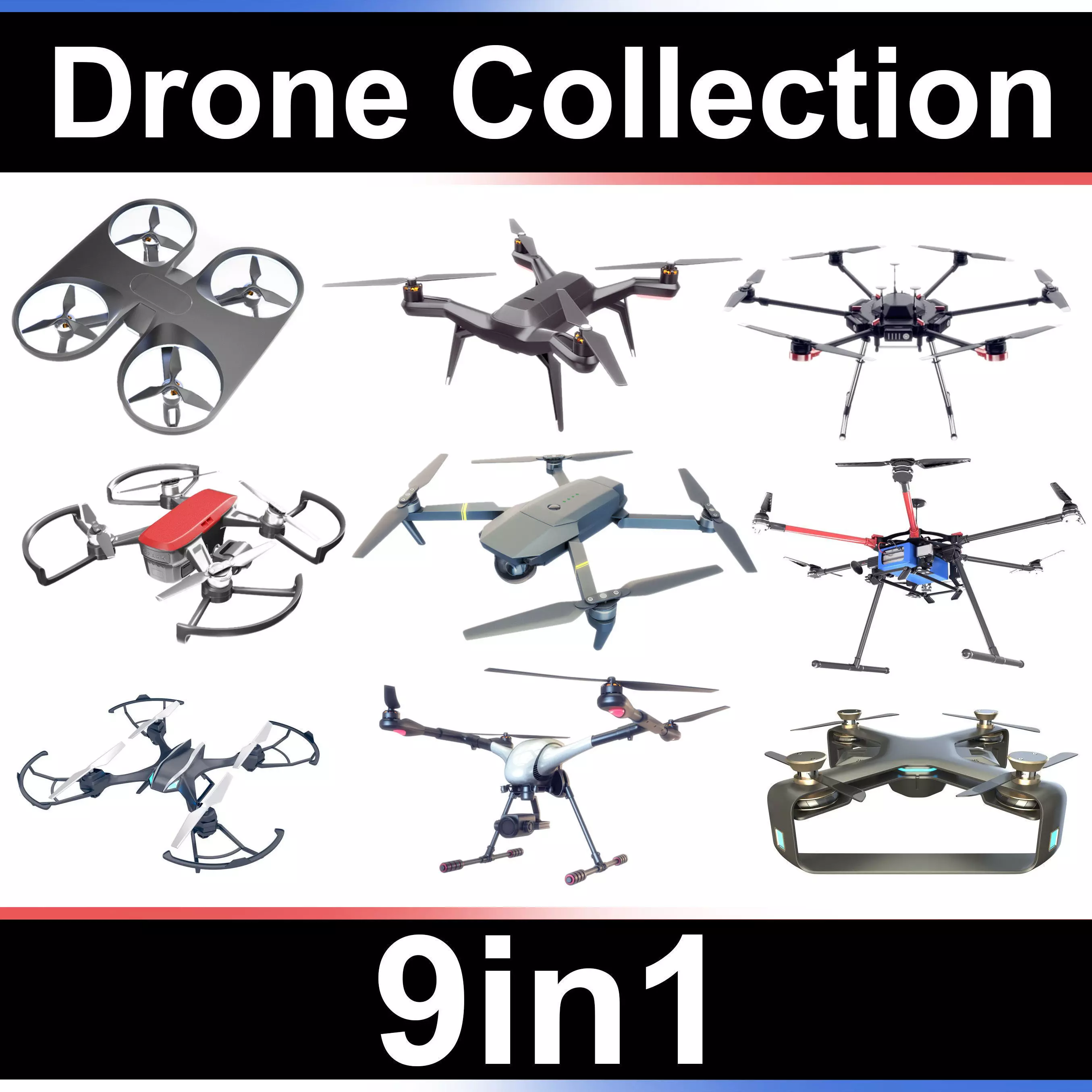 Drone Collection Set 9in1 3D model_0