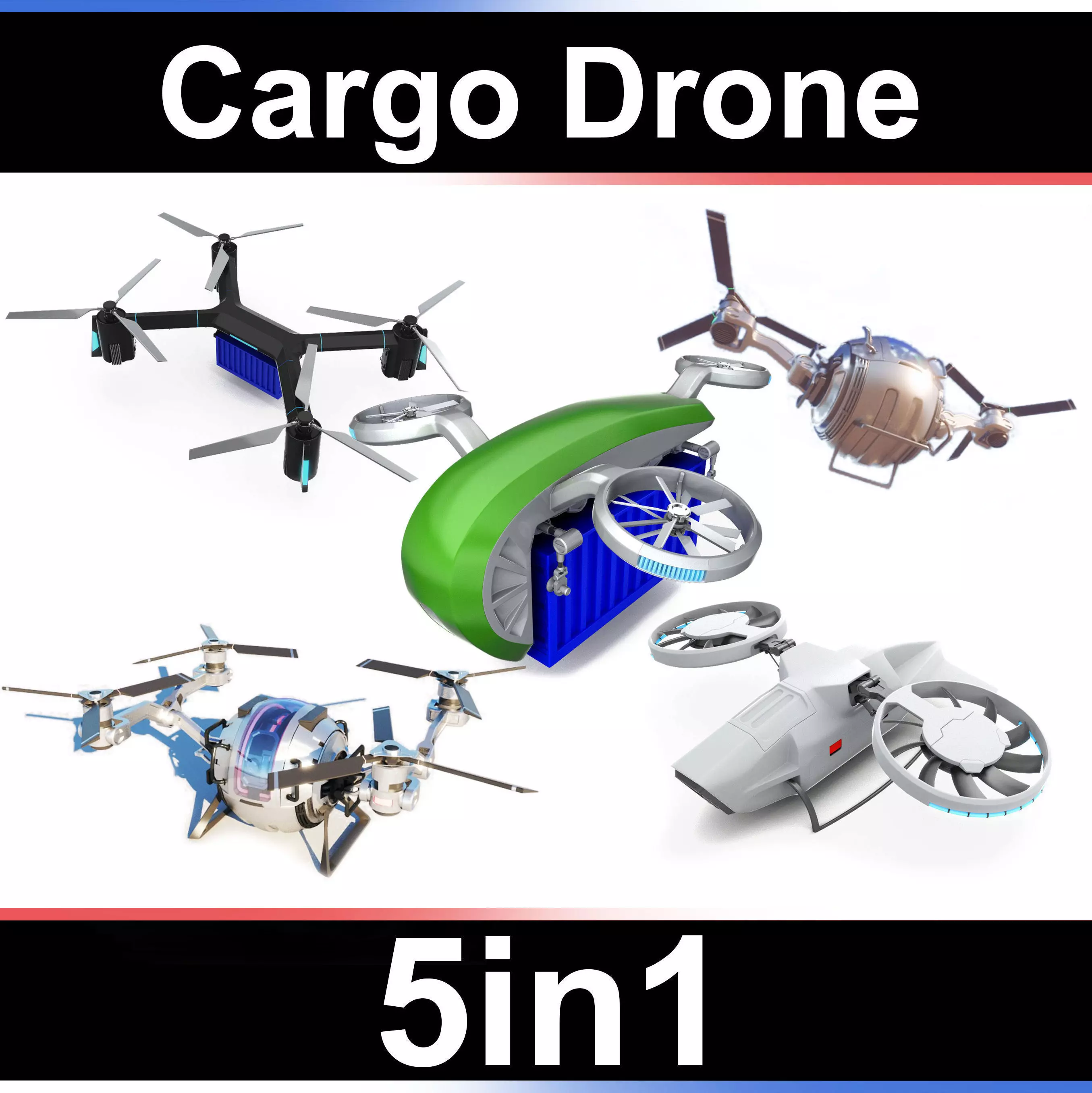 Cargo dron Set 5in1 3D model_0